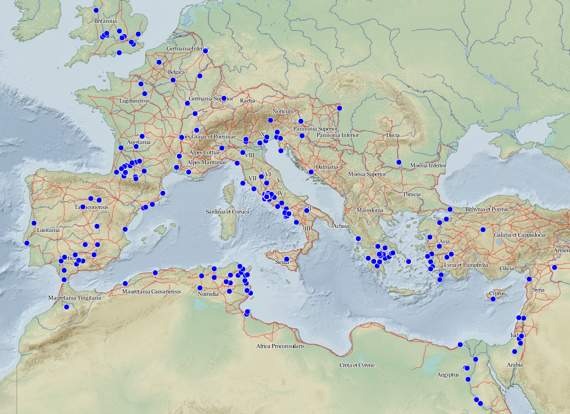 Map of gardens in the Gardens of the Roman Empire Project