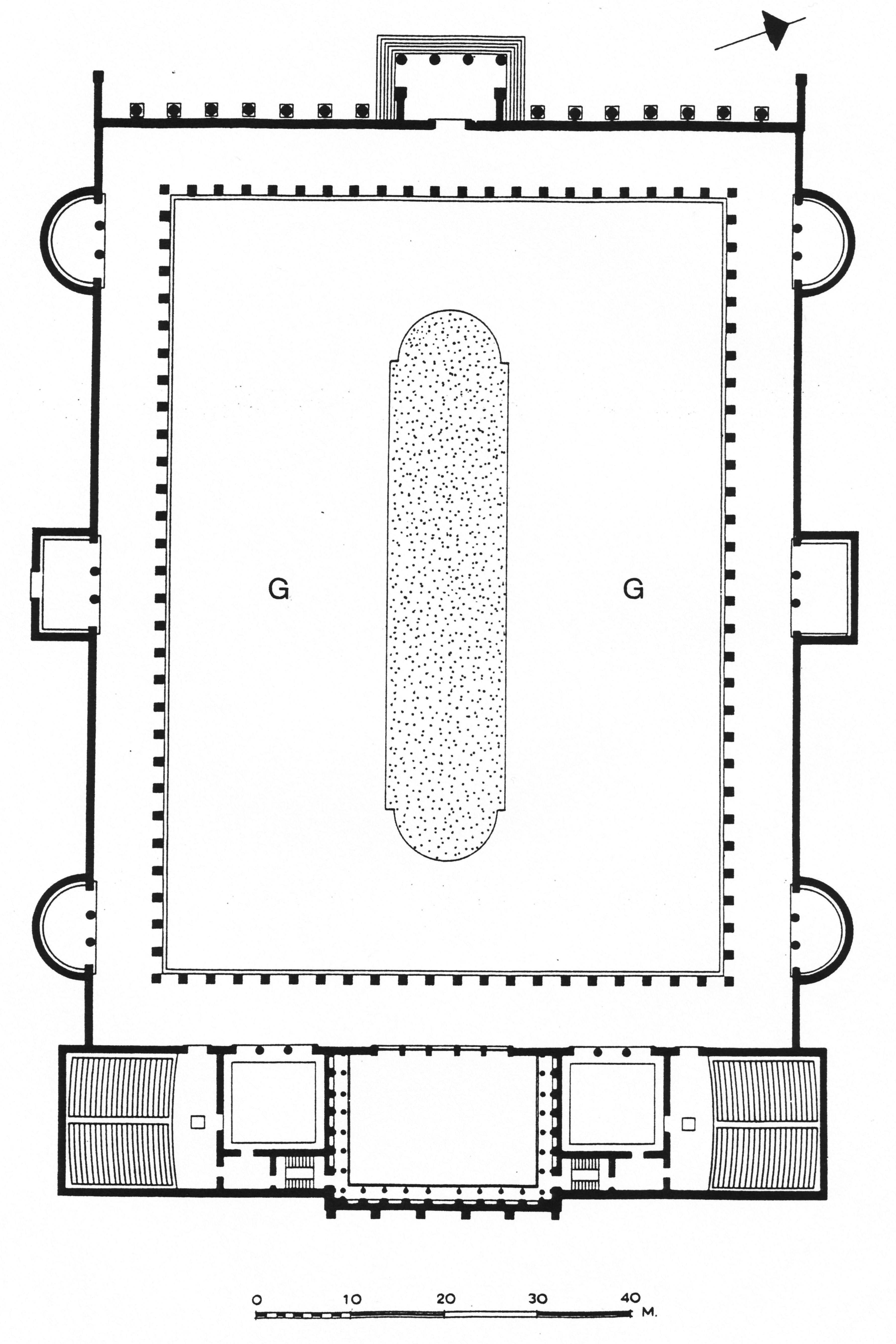 plan of the Library of Hadrian with courtyard garden and apsidal pool