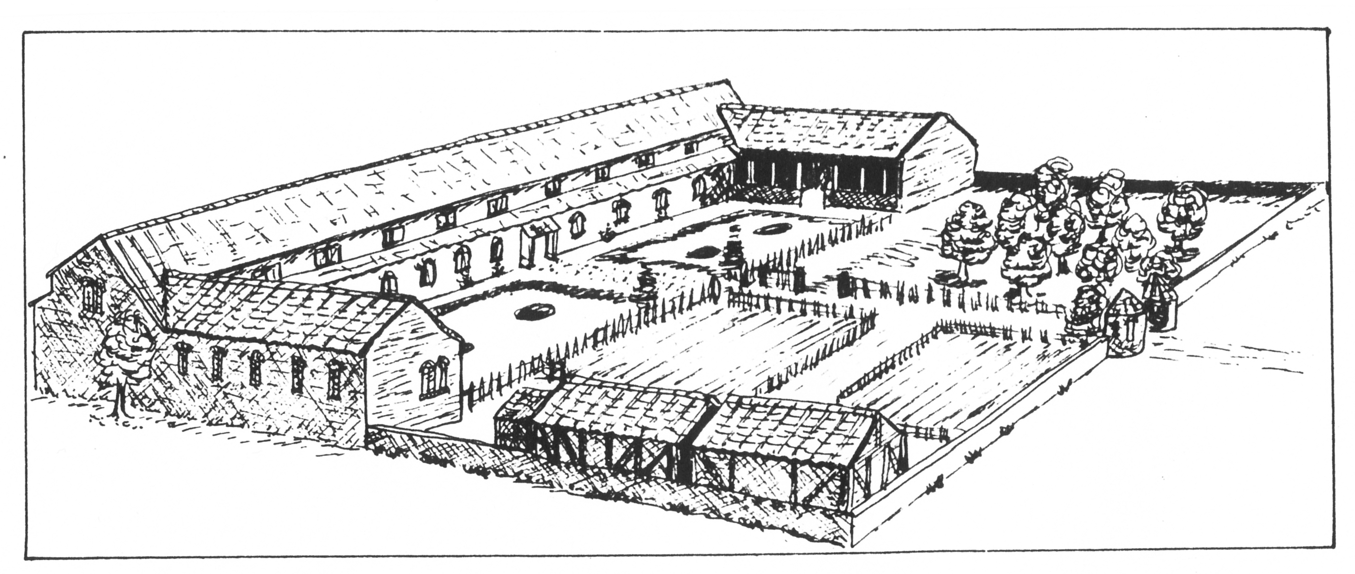 Fig. 2: Reconstruction of the house and garden. Courtesy of K. Branigan.