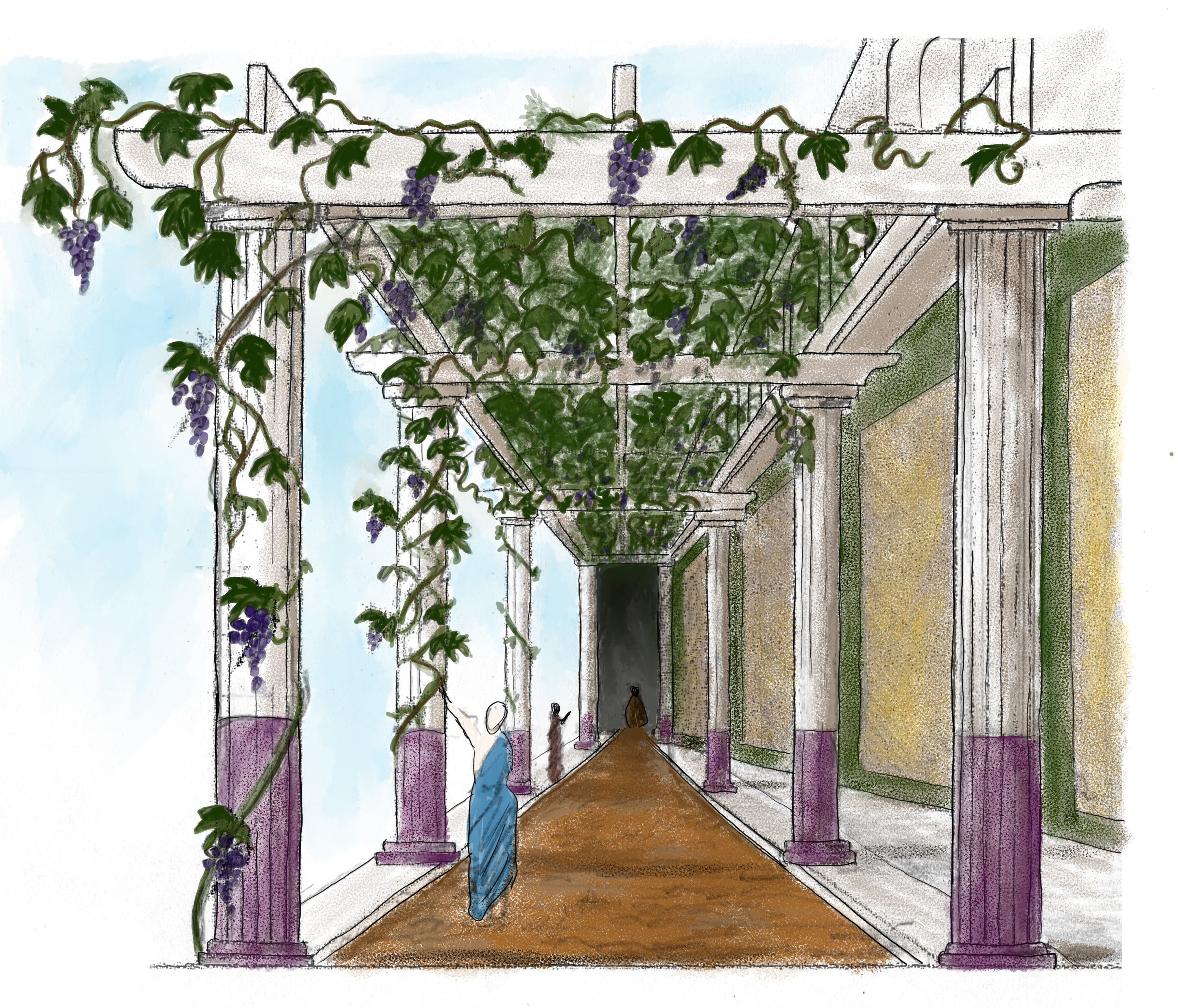 Reconstruction section of the trellised walkway and two-story colonnade of the Porticus Liviae