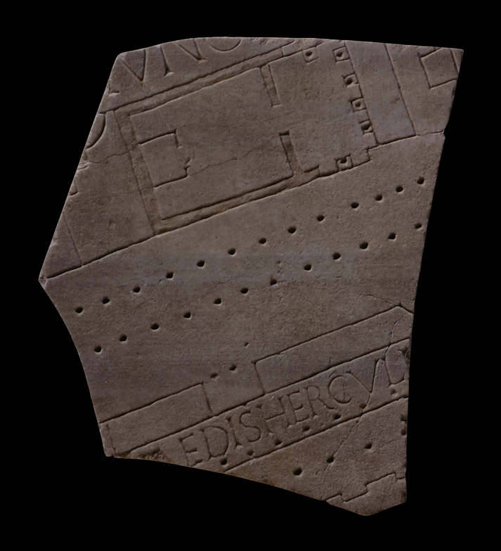 fragment from the Forma Urbis Romae showing a part of the Hercules Musarum complex, and inscribed with its name
