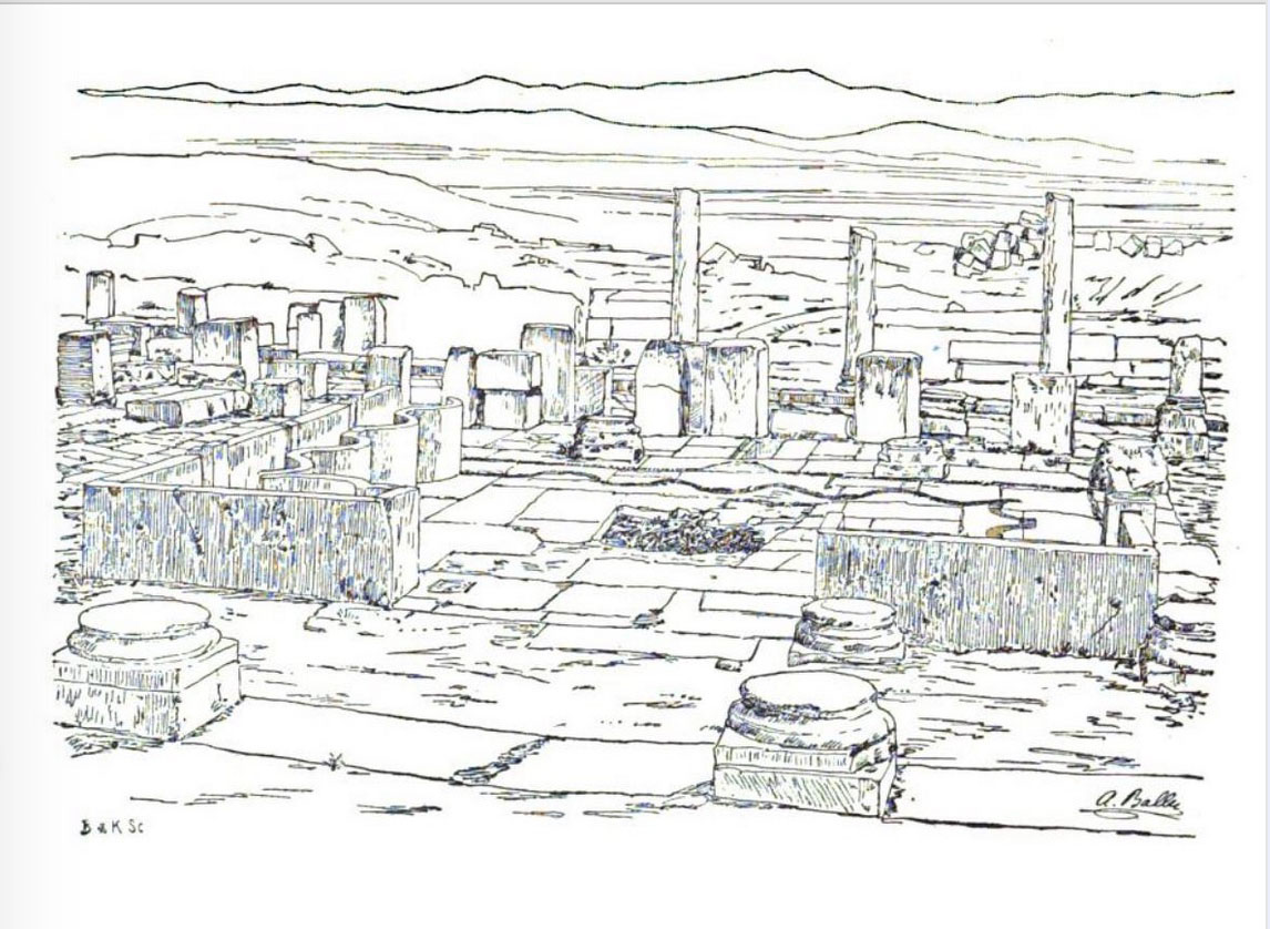 Drawing of the courtyard of the House of the Planter; rights statement